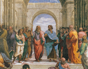 Photo of a famous fresco by Raphael, called The School of Athens.