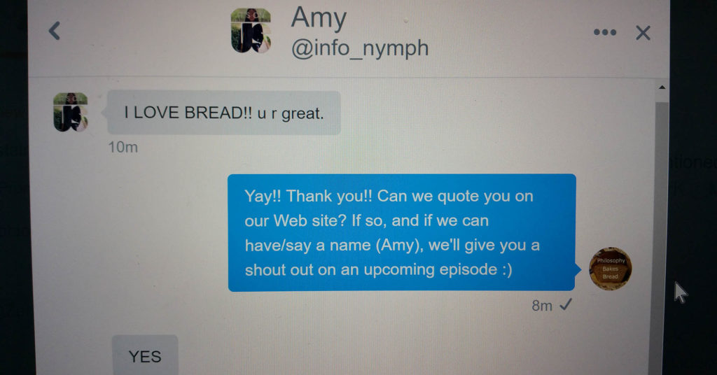 Feedback from Amy on Philosophy Bakes Bread.