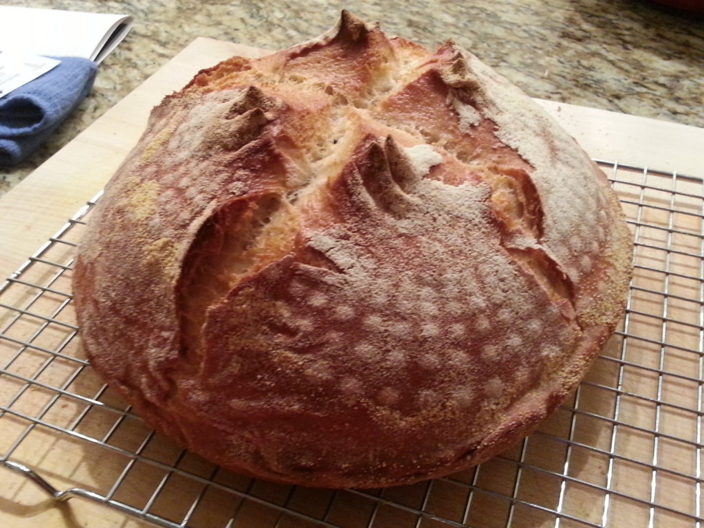 A homemade sourdough boule.