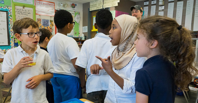 Kids in the midst of a philosophical discussion at school. 