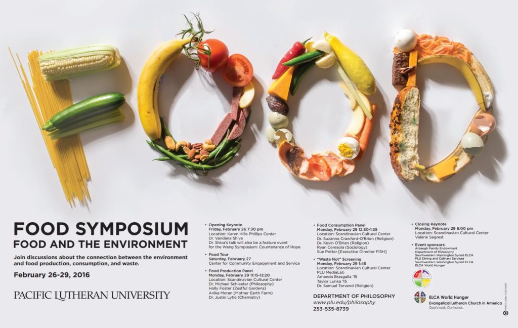 Flyer for the 2016 Food Symposium at Pacific Lutheran University. 
