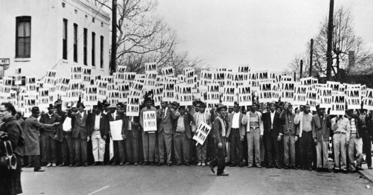 Sanitation Workers Assembling for a Solidarity March, Memphis, was taken by photographer Ernest Withers, March 28, 1968.