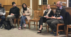 Image of people talking at the South Puget Sound SOPHIA chapter's meeting on Disagreement, on March 5, 2018.