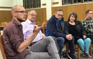 Image of people talking at the South Puget Sound SOPHIA chapter's meeting on Disagreement, on March 5, 2018.