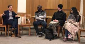 Image of people talking at the South Puget Sound SOPHIA chapter's meeting on Disagreement, on March 5, 2018.