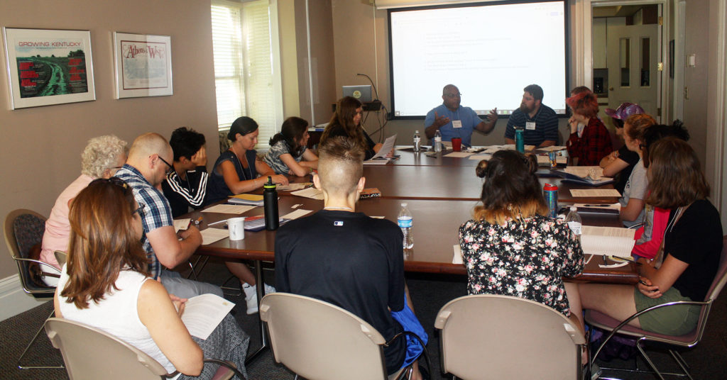 Photo of the Lexington SOPHIA chapter meeting on Kneeling and Civil Protest from July 2018.