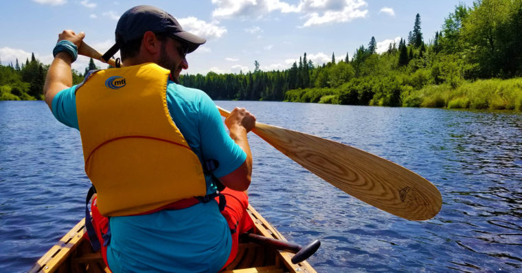 Anthony Cashio paddling on the Upper West Branch of the Penobscot River in Maine in late July of 2018.