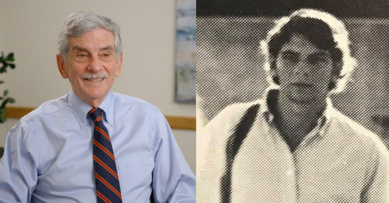 Dr. John Thelin, present day and when he was in college in the Sixties.